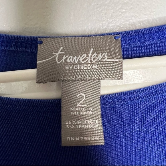 Chico's Liquid Knit Asymmetrical Women's Tunic Cobalt Blue Size L Tiered Slinky - Picture 6 of 8